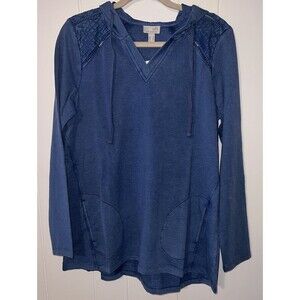 LOGO Life Lori Goldstein Hoodie Size Small Blue French Terry Pullover V-Neck